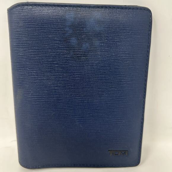 Tumi Blue Leather Passport Holder Wallet ID Case Travel 6x5 - Picture 1 of 8